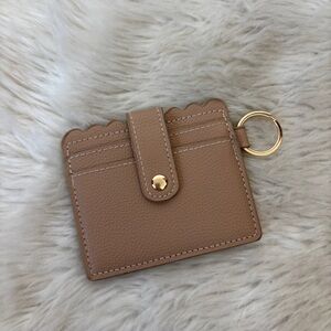 Tan Faux Pebbled Leather Scalloped Edge Card Holder Keyring
